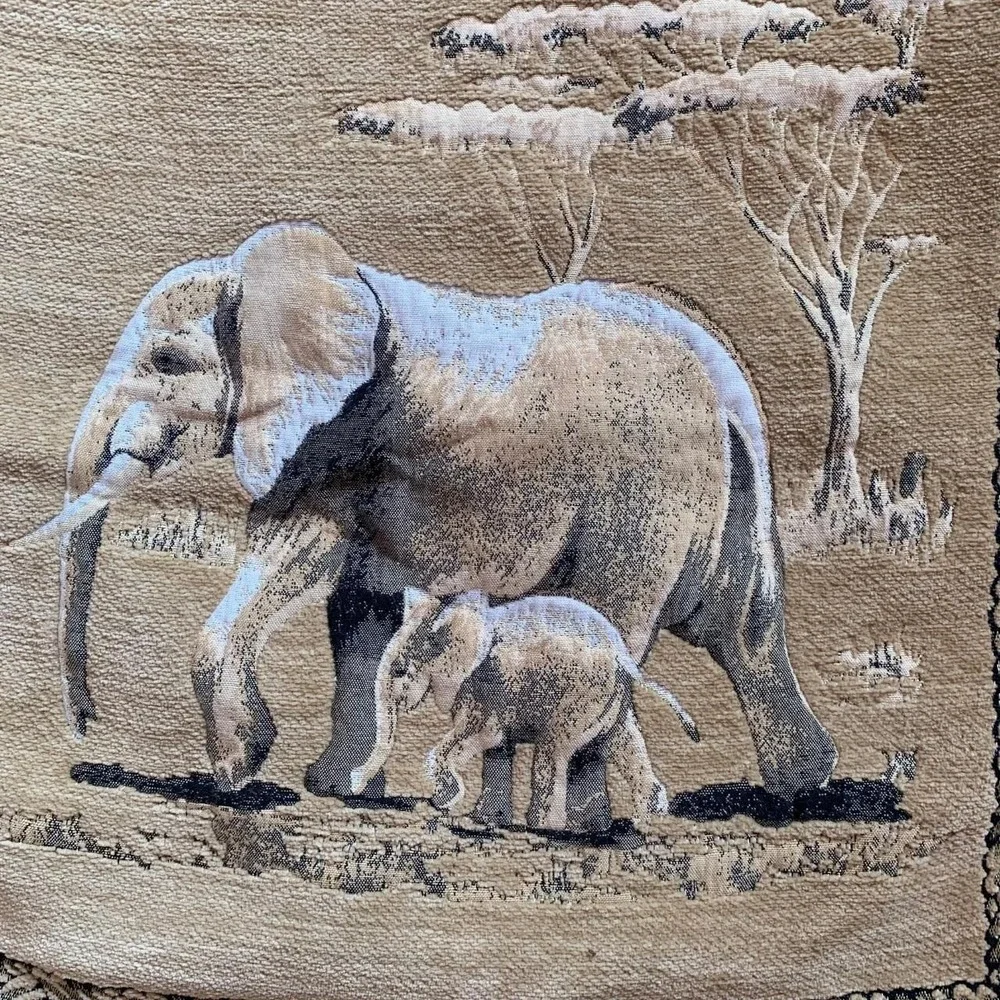 Vintage Elephant Safari Woven Tapestry Pillow Cover‎ Tan Black 18x18